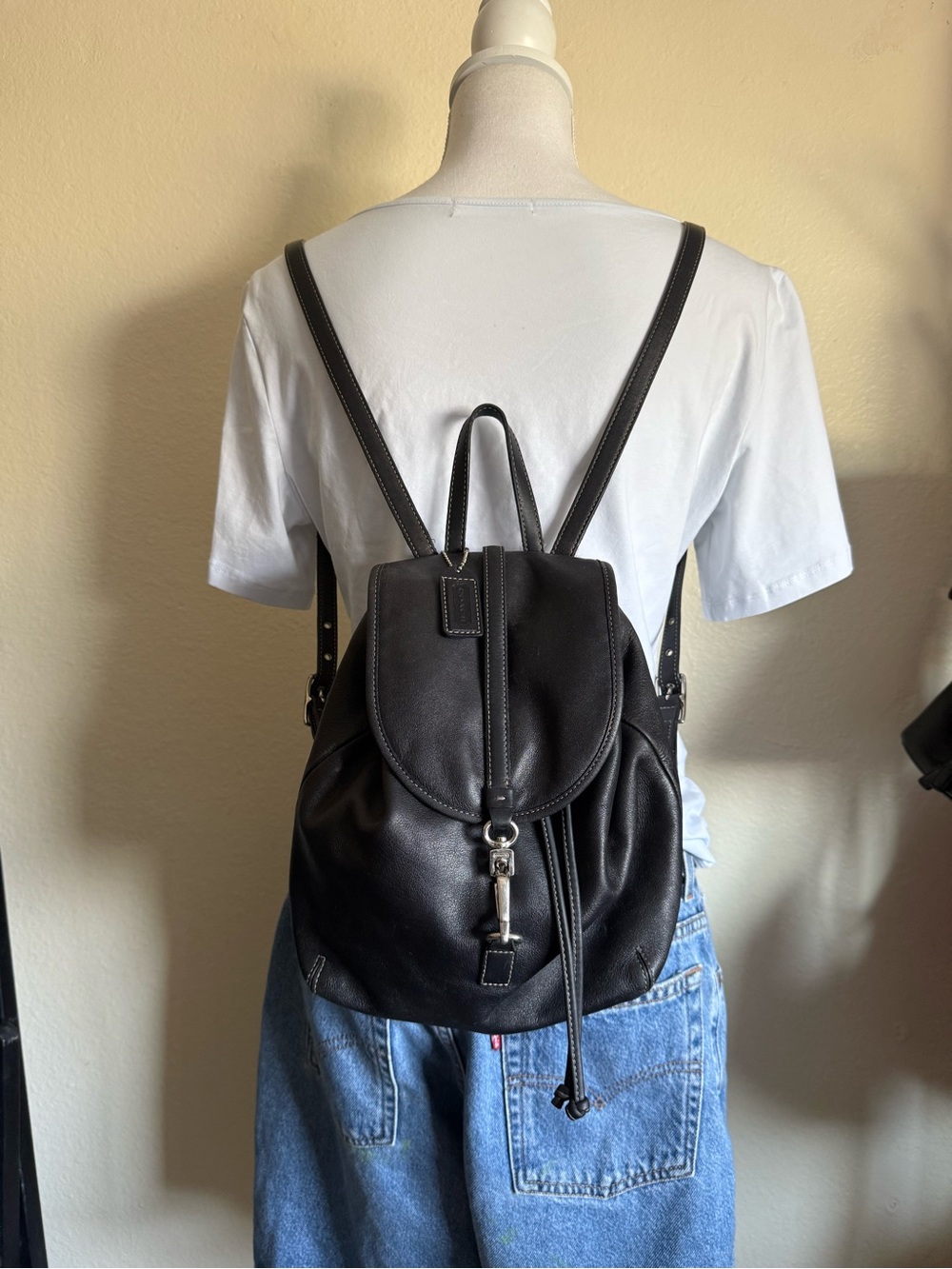 Coach y2k mini Black Leather Backpack Purse